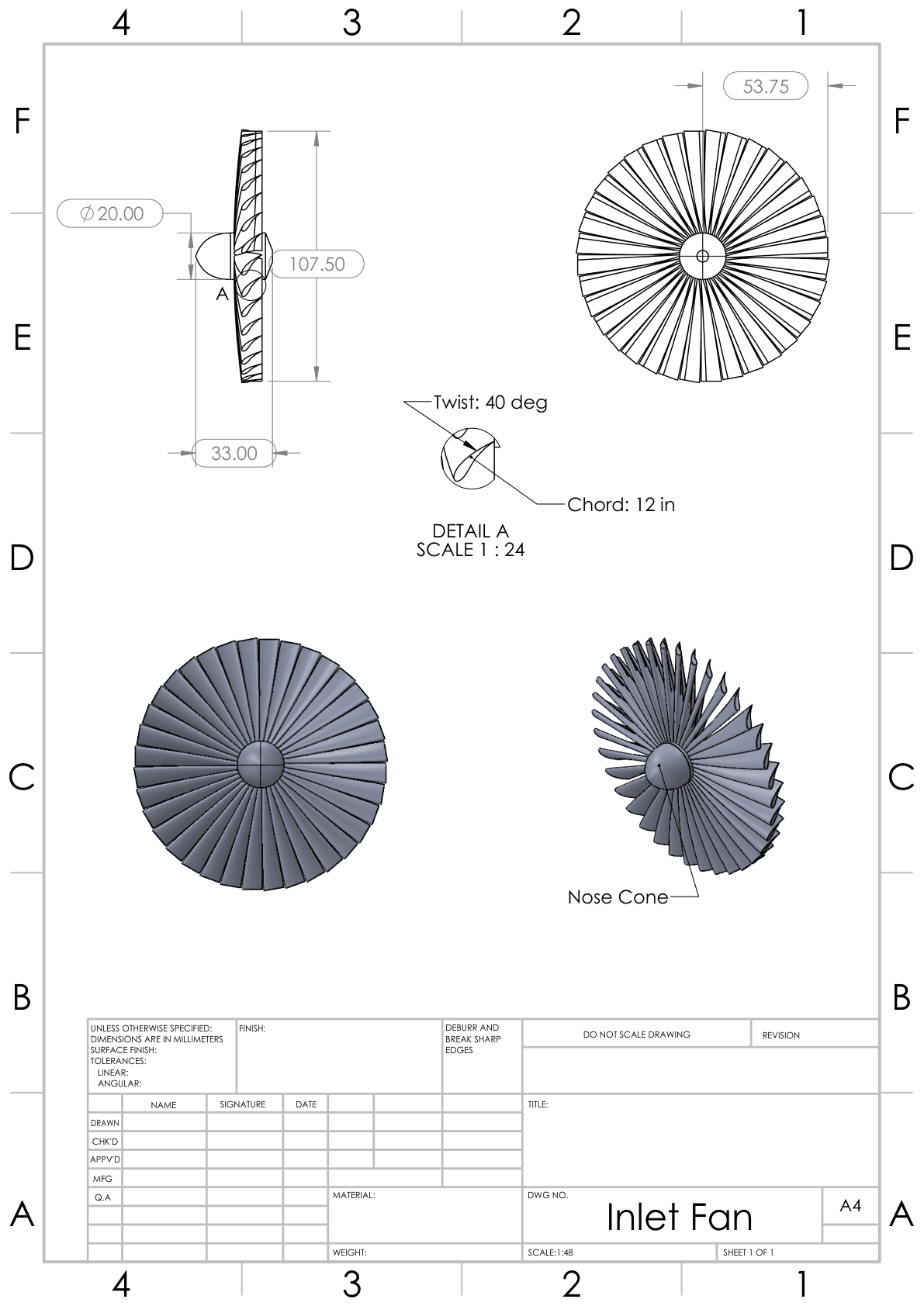 Inlet Fan engineering drawing