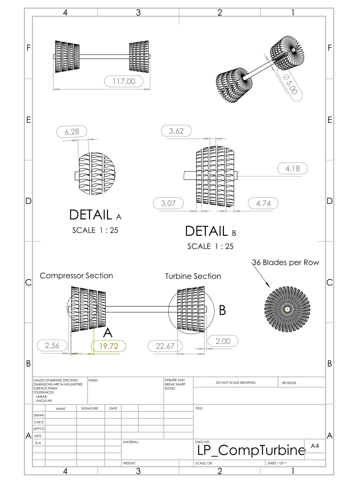 Low-pressure compressor/turbine engineering drawing